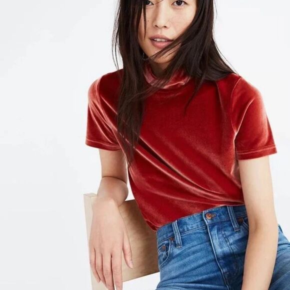 Madewell Velvet Rust Short Sleeve Top Women’s Small - Picture 1 of 3